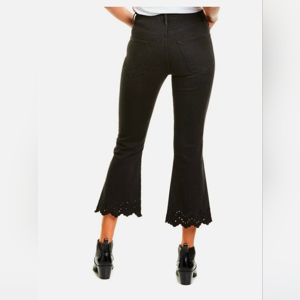 Frame denim black schiffly high rise cropped flare lacey jeans